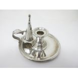 A Victorian silver Chamber Candlestick engraved crest, detachable snuffer and sconce, Sheffield