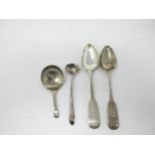 A Georgian Irish silver Caddy Spoon and Condiment Spoon, both Cork, circa 1800, maker: I.W., and a