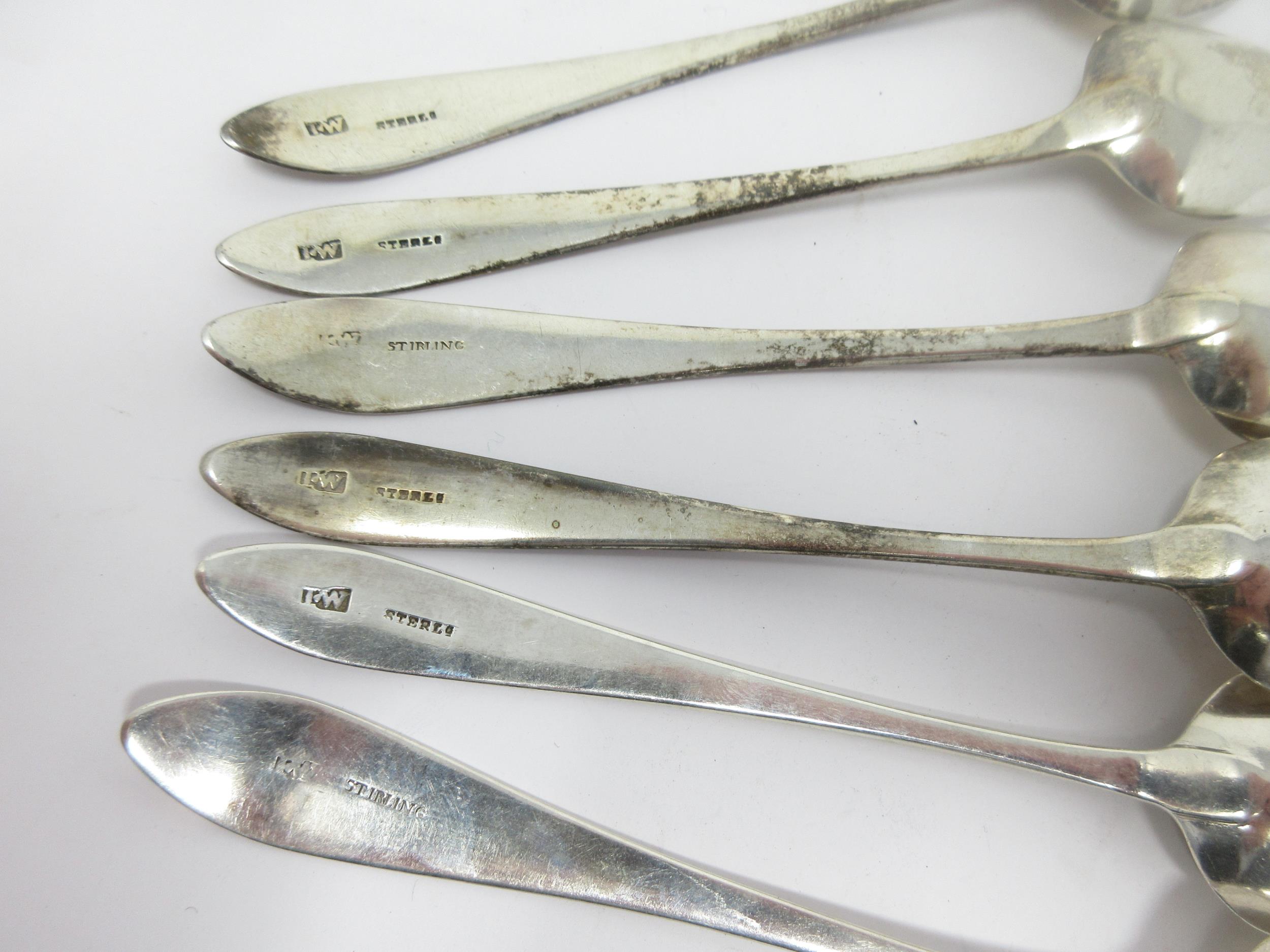 Six George III Irish silver Dessert Spoons, old English pattern engraved crest and initials, - Image 3 of 4