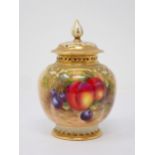 A Royal Worcester Pot Pourri Jar and Cover decorated peaches and cherries with gilt detail, signed H