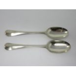 A pair of George II silver bottom marked Table Spoons, Hanoverian pattern, engraved initials M and