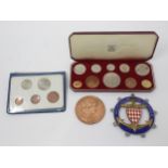 A 1953 Coronation Proof Set in case of issue, a Paris 1889 Exhibition Medal, decimal coin set in