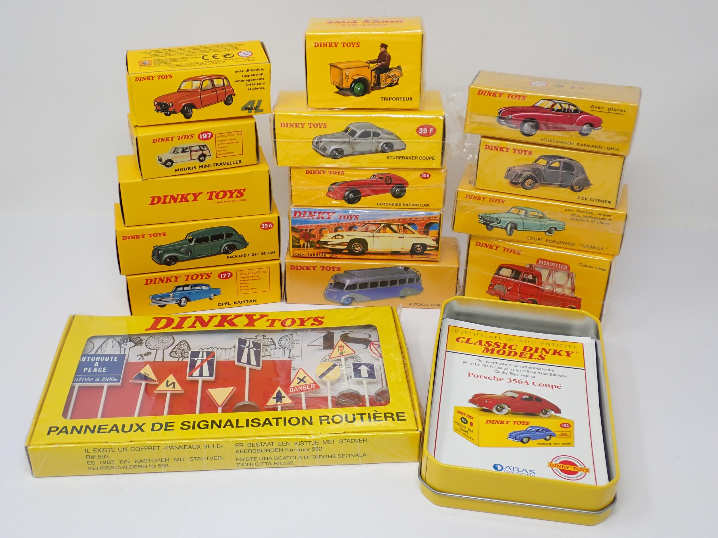 A collection of boxed Dinky Atlas Models including French Road Sign Set, Hotchkiss Racing Car,