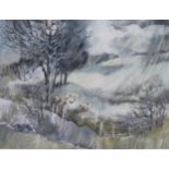 SYLVIA WHITTALL (b 1942). Sheep in the Rain, signed, acrylic, 13½ x 16½in. Exhibited: Royal Academy,