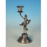 A Continental white metal Figural Candlestick with stepped circular base, 6 1/2 in H