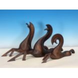 Govinder Nazran 'Le Passione'. A set of three Sculptures of stylised horses 220/395, 19 to 13in