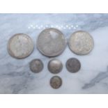 James II (1685-1688) Crown 1687, Half Crown 1686 x 2, 4d, 1686 and 1687, 3d 1687 and 2d 1686 (7)