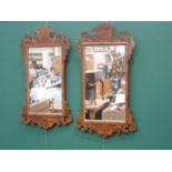 Two George III style burr walnut Wall Mirrors with shaped frames and gilt slip 2ft 11in H x 1ft 8in