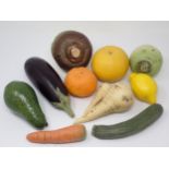 A collection of ten items of pottery fruit and vegetables, with natural colour glazes, viz: carrot,