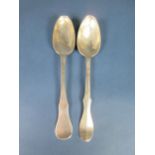 Two 18th Century Danish silver Table Spoons, shaped fiddle pattern engraved 'Susan' and 'Tom', one d