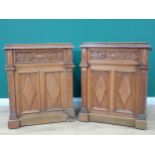 A pair of Victorian panelled oak Desks, the hinged sloping top with inset writing surfaces decorated