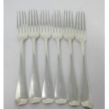 Six George III silver Dinner Forks, Old English pattern, engraved crests, London 1808/10