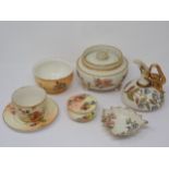 A Royal Worcester squat Jug with gryphon moulded handle, a lidded Trinket Dish, two Bowls, a Dish an