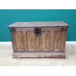 A 16th Century French or Norman Chest with pin hinged lid enclosing single door hutch compartment ab