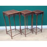 A Nest of three Chinese rosewood square Tables with leafage carved friezes 2ft 4in H x 1ft 1in W (la