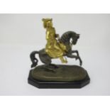 A 19th Century French gilt-bronze Equestrian Figure on prancing horse, on marble plinth, 7½in High,