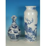 A Chinese blue and white Vase, decorated dragons and trees in a landscape, 13in H, and a Chinese blu