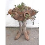 A Doulton style glazed terracotta tree effect Planter on Stand with four branch base 2ft 5in H x 2ft