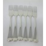 Six George III silver Dinner Forks, Old English pattern, London 1804, maker: Eley & Fearn