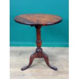 A George III mahogany tilt top Pillar Table with single piece circular top on turned column with tri