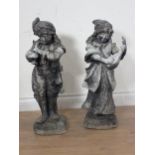 Two antique lead Figures of Child Musicians 1ft 11in H