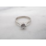 A Diamond single stone Ring claw-set brilliant-cut stone, 0.35cts, in platinum, ring size H 1/2