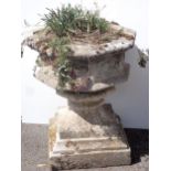 A concrete octagonal pedestal Planter in the form of a Gothic Font 2ft 6in H x 2ft W