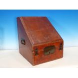 A 19th Century tooled and embossed leather Knife Box with hinged sloping front enclosing a lined and