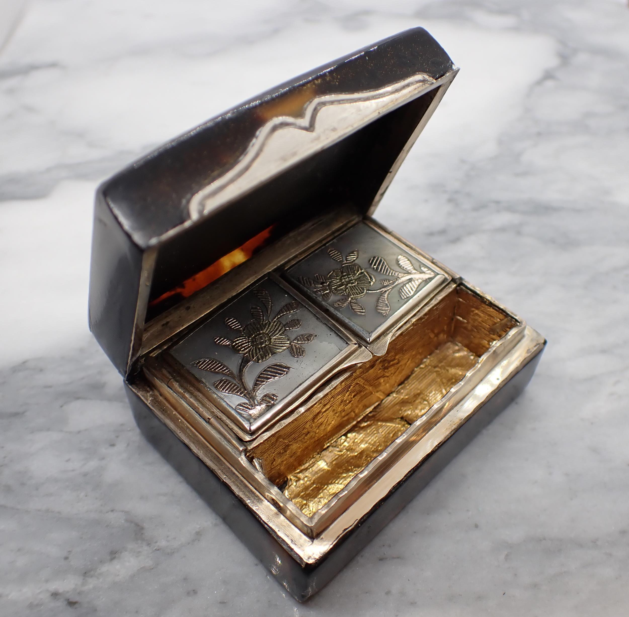 A Continental rectangular Snuff Box the hinged lid with mother of pearl inlaid castle and flowers wi - Image 2 of 6