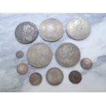 Charles II (1660-85) Crowns 1662, 1668, 1676, 1680 and 1682, Shilling 1668, Maundy 4d 1677 and 1683,