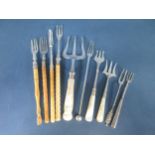 Ten various silver Pickle and Bread Forks