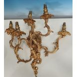 A gilt metal five branch Wall Light with scrolled and foliate design, 18in H