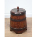 An antique coopered oak lidded storage Jar with acorn finial 13in H