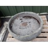 A large antique carved stone Cider Press Base (cracked with filled holes) 3ft 7in D x 11in H