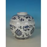A Chinese blue and white Ginger Jar with blue enamel floral designs on a white ground, 7in H