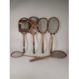 A Cochet Sports, Paris Tennis Racket with Wisdan Fenax Press, a W.A. Woof Tennis Racket with