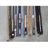 Seven split cane and glass fibre Fly Rods including a Sharpe's 'The Scottie', a Millbrolite, a
