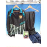 Manchester United, 1992 League Cup Final Football Tracksuit: black, blue, green, under embroidered