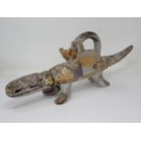 An early terracotta Incense Burner in the form of a crocodile with polychrome finish and old