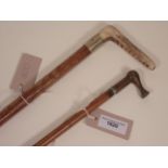 A Hunting Whip with brass lack smasher/gate lifter and another with Malacca cane shaft, white