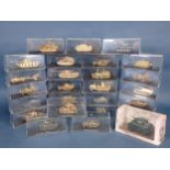 Twenty six Perspex boxed Models of WWII Tanks and other Military Vehicles