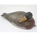 A vintage carved and painted Mallard drake Decoy with tethering lead eyelet 12 1/2in L