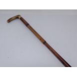 An antique incomplete bamboo antler handled Gun Stick 33in L