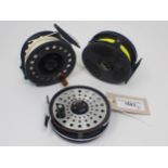 A Daiwa 232 Fly Fishing reel, a D.A.M. carbonlight Reel and a Kilwell Companion Fly Reel