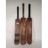 A Driver, Pakistan Size 6 Cricket Bat, a Crawford Cricket Bat and a George Brown type Cricket Bat