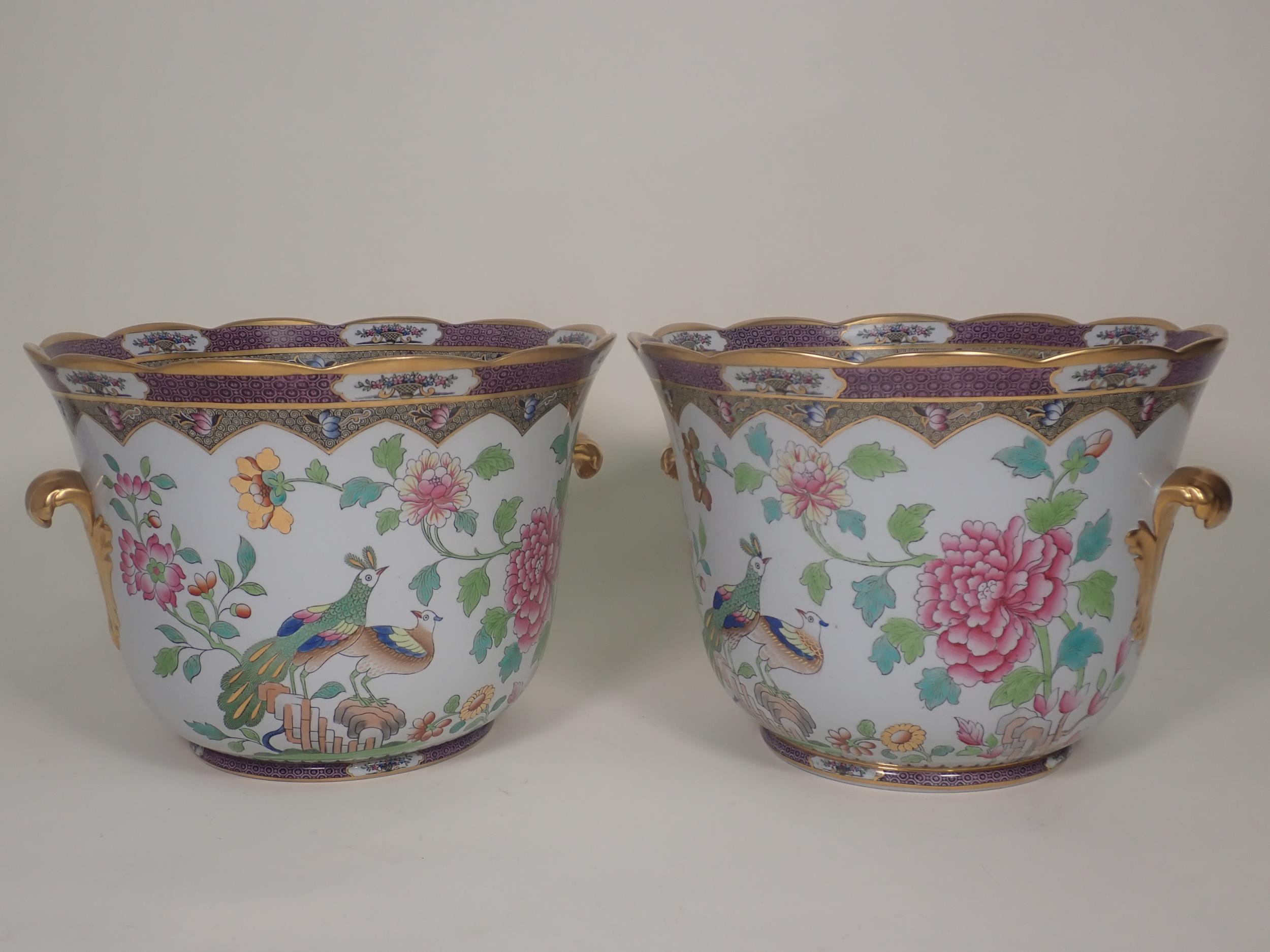 A pair of Spode porcelain Wine Coolers decorated exotic birds amongst flowers with gilded leafage - Image 3 of 10