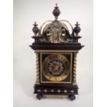 A 19th Century Continental Bracket Clock with square dial having brass chapter ring, twin train