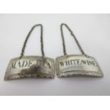 A pair of Georgian silver Labels, Madeira and White Wine, maker's mark R.B., probably Robert Bowers