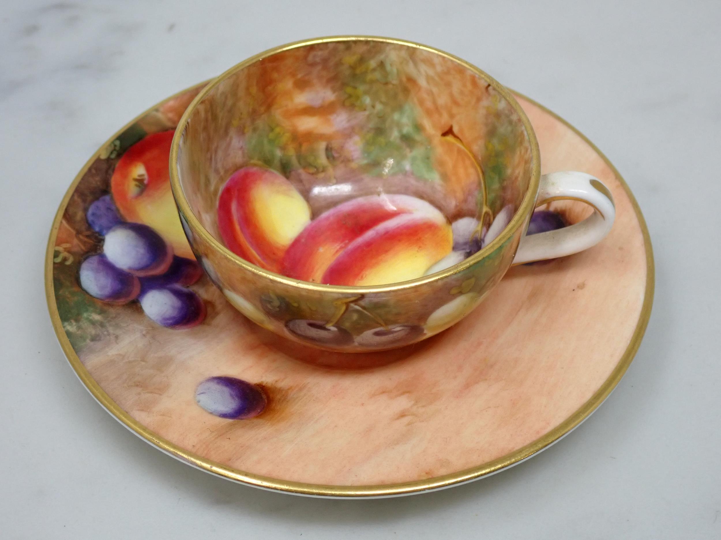 A Royal Worcester miniature Cup and Saucer painted still life of fruit, signed - Image 3 of 8