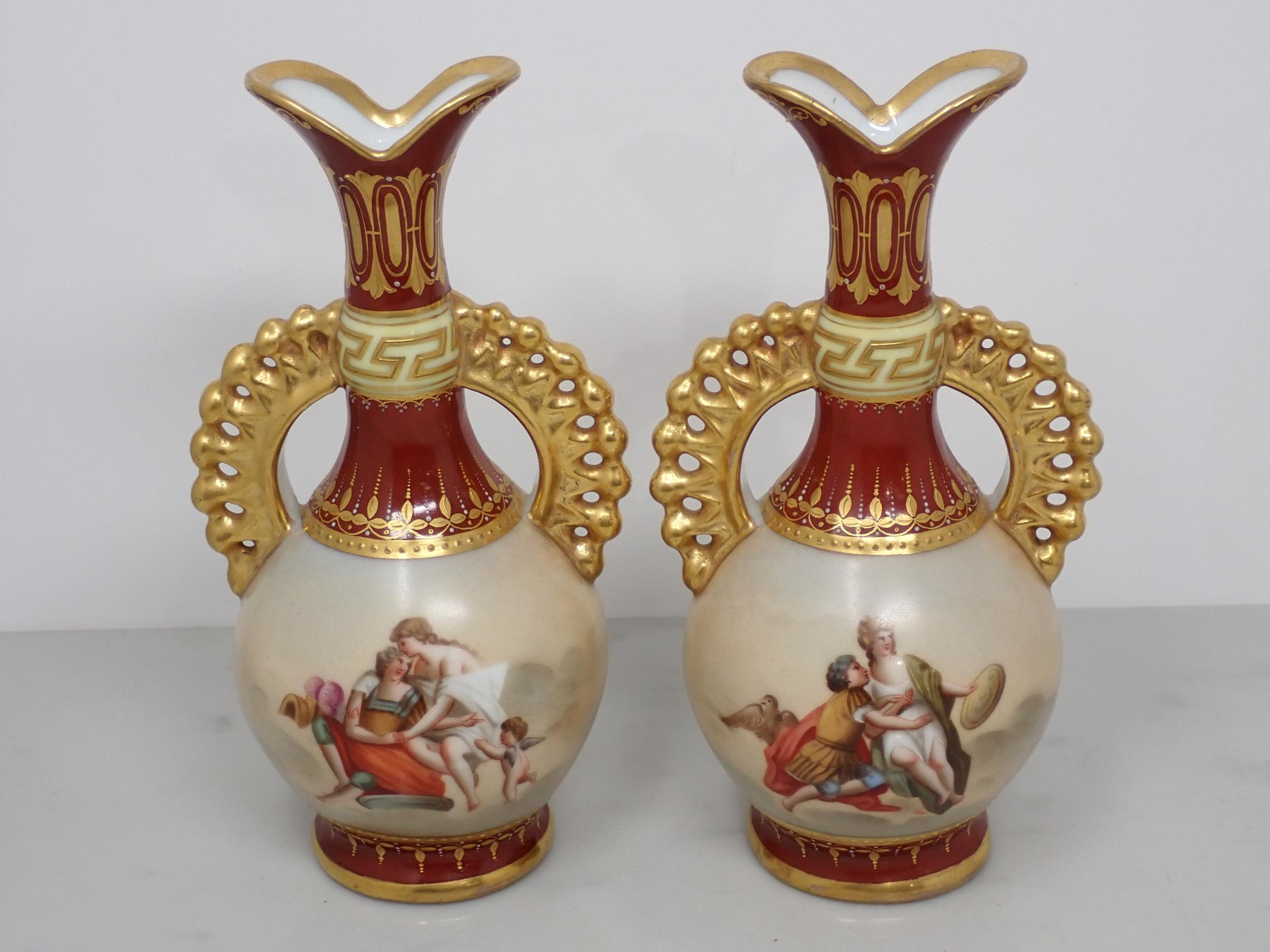 A pair of Royal Vienna Cabinet Vases, signed Wagner, decorated with classical scenes on both - Image 2 of 6